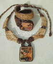 Leather Necklace and Cuff  Bracelet with Picture Jasper Stones