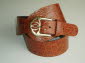 Cognac Crocodile Print Leather Belt