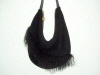 Black Suede Handbag with Mongolian Lamb Trim