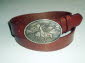 Tan hand creased hide leather belt.