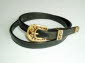 Black hide belt with three piece buckle set.